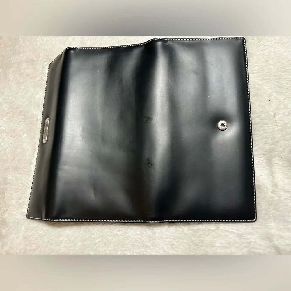Salvatore Ferragamo Black Smooth Leather Men's Long Wallet with Silver Logo